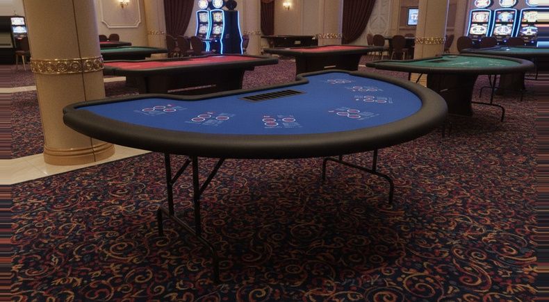 Mesa de Black Jack e Caribbean Poker Dobrável 7 Lugares Tecido Azul - BJ10